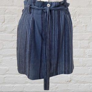 Indigo Rein Blue Striped Paper Bag Waist Striped Above Knee Short Mini Skirt